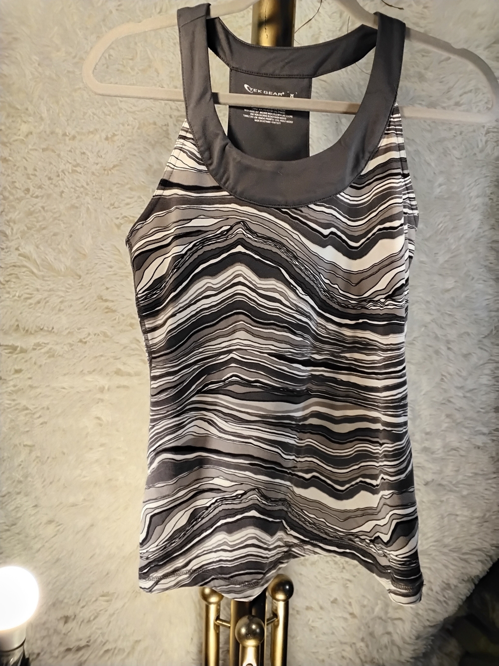 tek gear Black & White Striped Marble-Print Racerback Tank - Size M